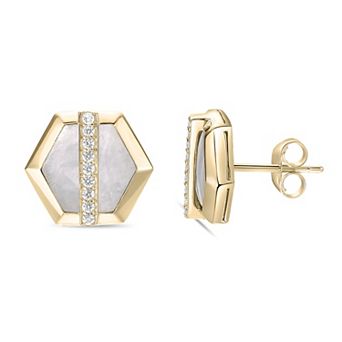 Gemminded 14k Gold Flash Plated Lab-Created Sapphire & Gemstone Hexagon Earrings