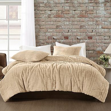 Brooklyn Loom Carved Faux Fur Comforter Set with Shams