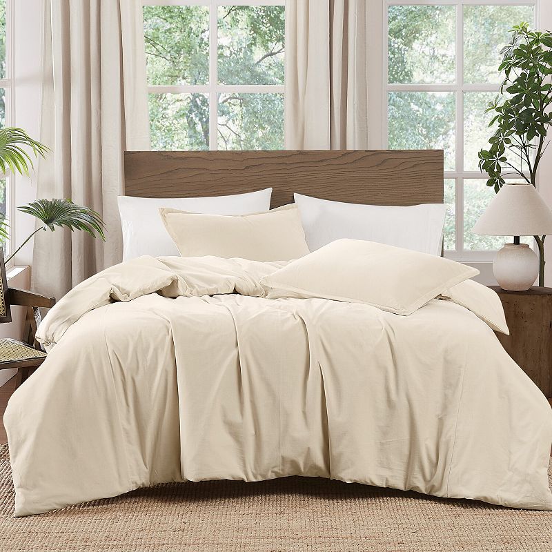 Brooklyn Loom Matte Cotton Velvet Duvet Cover Set with Shams, Off White