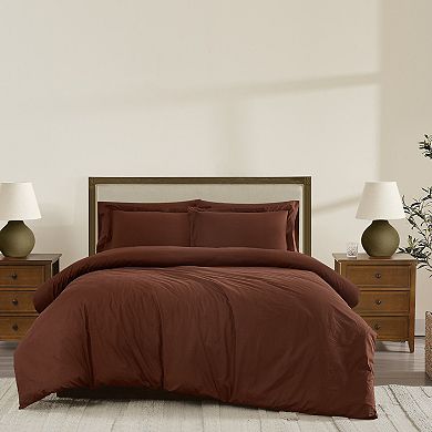 Brooklyn Loom Solid Cotton Percale Duvet Cover Set with Shams