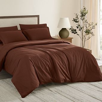 Brooklyn Loom Solid Cotton Percale Duvet Cover Set with Shams