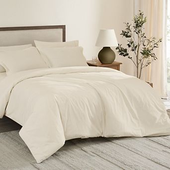 Brooklyn Loom Solid Cotton Percale Duvet Cover Set with Shams