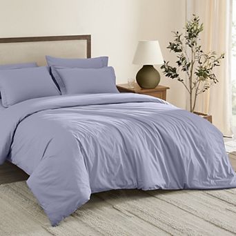 Brooklyn Loom Solid Cotton Percale Duvet Cover Set with Shams