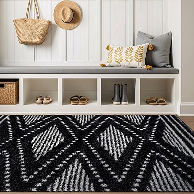 World Rug Gallery Geometric Shag Throw, Area or Runner Rug