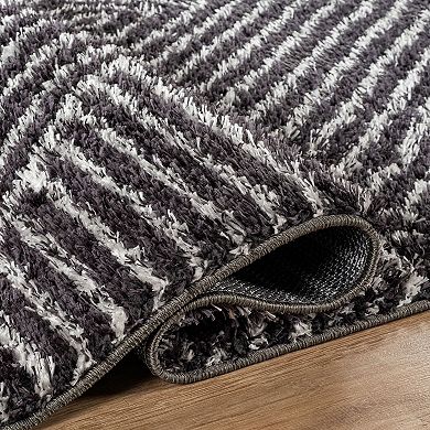 World Rug Gallery Minimal Stripe Geometric Shag Throw, Area or Runner Rug