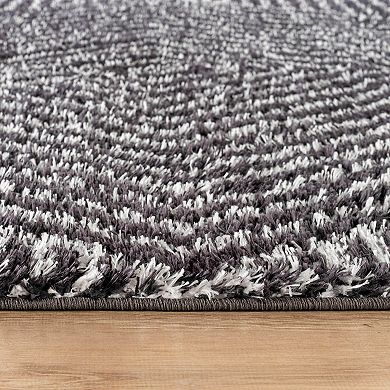 World Rug Gallery Minimal Stripe Geometric Shag Throw, Area or Runner Rug