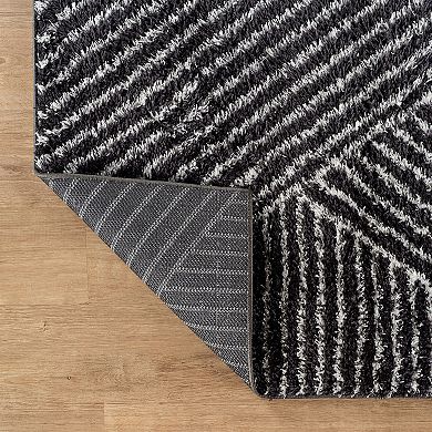 World Rug Gallery Minimal Stripe Geometric Shag Throw, Area or Runner Rug