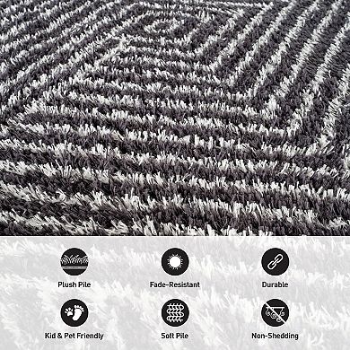 World Rug Gallery Minimal Stripe Geometric Shag Throw, Area or Runner Rug