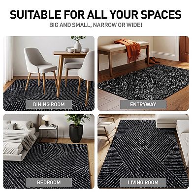 World Rug Gallery Minimal Stripe Geometric Shag Throw, Area or Runner Rug