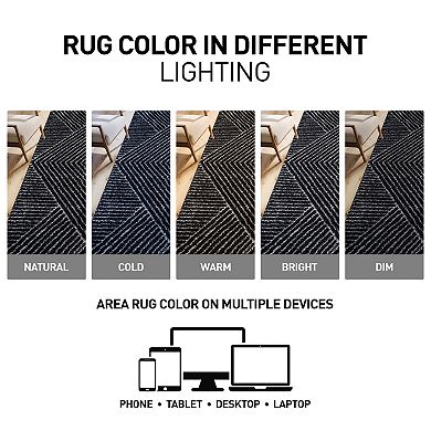 World Rug Gallery Minimal Stripe Geometric Shag Throw, Area or Runner Rug