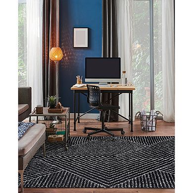 World Rug Gallery Minimal Stripe Geometric Shag Throw, Area or Runner Rug