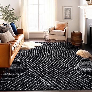 World Rug Gallery Minimal Stripe Geometric Shag Throw, Area or Runner Rug