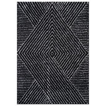 World Rug Gallery Minimal Stripe Geometric Shag Throw, Area or Runner Rug