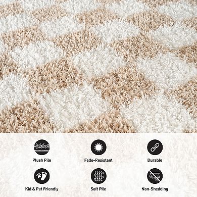 World Rug Gallery Block Shag Throw, Area or Runner Rug