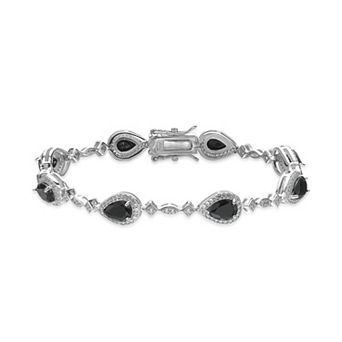 Gemminded Sterling Silver Lab-Created White Sapphire & Black Onyx Pear Bracelet