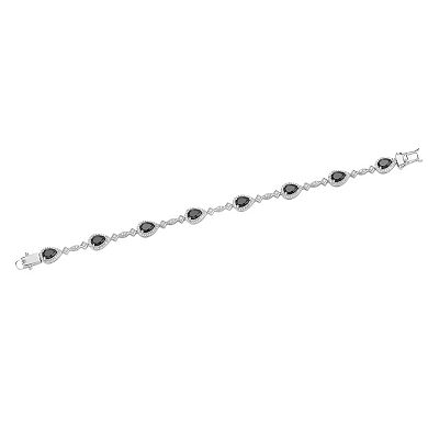 Gemminded Sterling Silver Lab-Created White Sapphire & Black Onyx Pear Bracelet