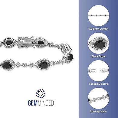Gemminded Sterling Silver Lab-Created White Sapphire & Black Onyx Pear Bracelet