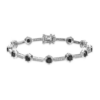 Gemminded Sterling Silver Lab Created White Sapphire & Black Onyx Round Bracelet