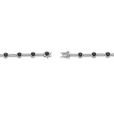 Gemminded Sterling Silver Lab Created White Sapphire & Black Onyx Round Bracelet