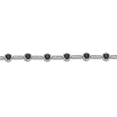 Gemminded Sterling Silver Lab Created White Sapphire & Black Onyx Round Bracelet