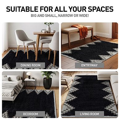 World Rug Gallery Geometric Pattern Shag Throw, Area or Runner Rug