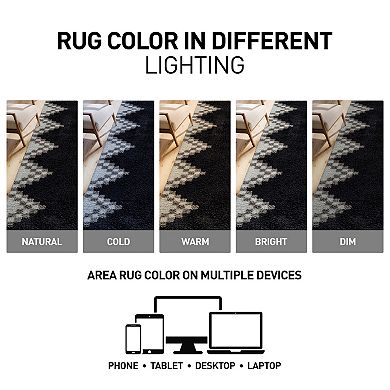 World Rug Gallery Geometric Pattern Shag Throw, Area or Runner Rug