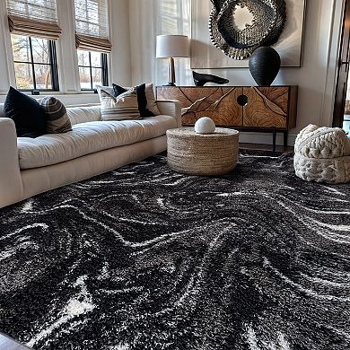 World Rug Gallery Abstract Marble Shag Throw, Area or Runner Rug