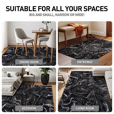 World Rug Gallery Abstract Marble Shag Throw, Area or Runner Rug