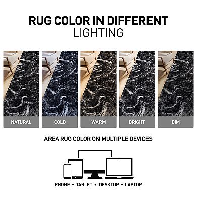 World Rug Gallery Abstract Marble Shag Throw, Area or Runner Rug