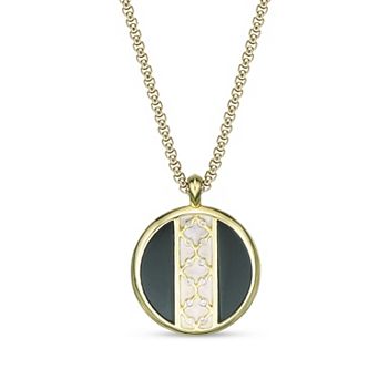 Gemminded 14k Gold Flash Plated Lab-Created White Sapphire & Onyx Round Pendant Necklace