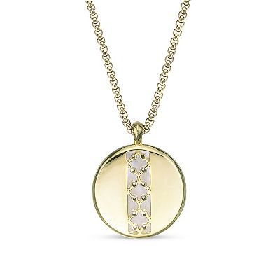 Gemminded 14k Gold Flash Plated Lab-Created White Sapphire & Onyx Round Pendant Necklace