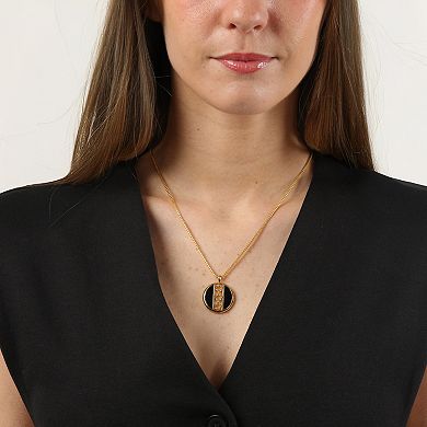 Gemminded 14k Gold Flash Plated Lab-Created White Sapphire & Onyx Round Pendant Necklace