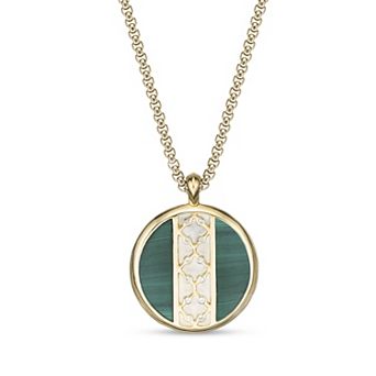 Gemminded 14k Gold Flash Plated Lab-Created White Sapphire & Malachite Pendant Necklace
