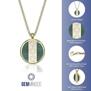 Gemminded 14k Gold Flash Plated Lab-Created White Sapphire & Malachite Pendant Necklace