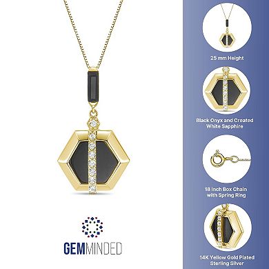 Gemminded 14k Gold Flash Plated Lab-Created White Sapphire & Gemstone Hexagon Pendant Necklace