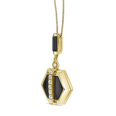 Gemminded 14k Gold Flash Plated Lab-Created White Sapphire & Gemstone Hexagon Pendant Necklace