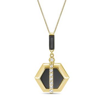 Gemminded 14k Gold Flash Plated Lab-Created White Sapphire & Gemstone Hexagon Pendant Necklace