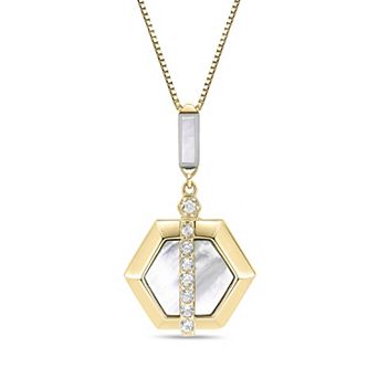 Gemminded 14k Gold Flash Plated Lab-Created White Sapphire & Gemstone Hexagon Pendant Necklace