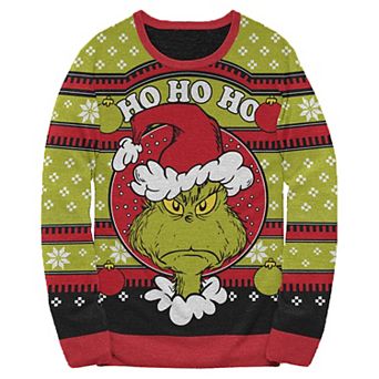 Men's Grinch Ho Ho Ho Long Sleeve Crew Sweater