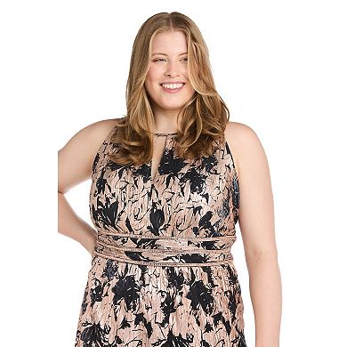 Plus Size R&M Richards Long Foil Printed Dress