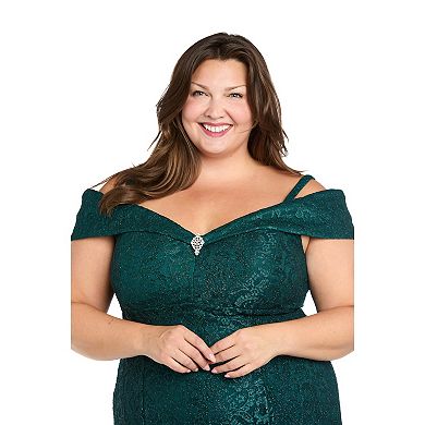 Plus Size R&M Richards Glitter Lace Long Dress