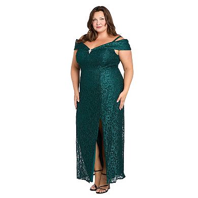 Plus Size R&M Richards Glitter Lace Long Dress
