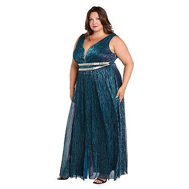 Plus Size R&M Richards Long Metallic V-Neck Dress