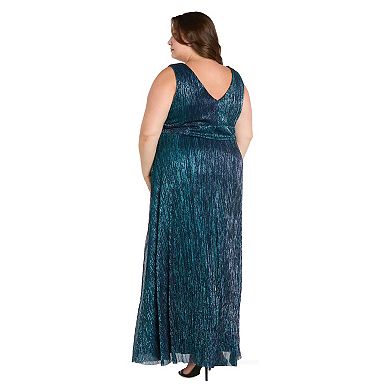Plus Size R&M Richards Long Metallic V-Neck Dress