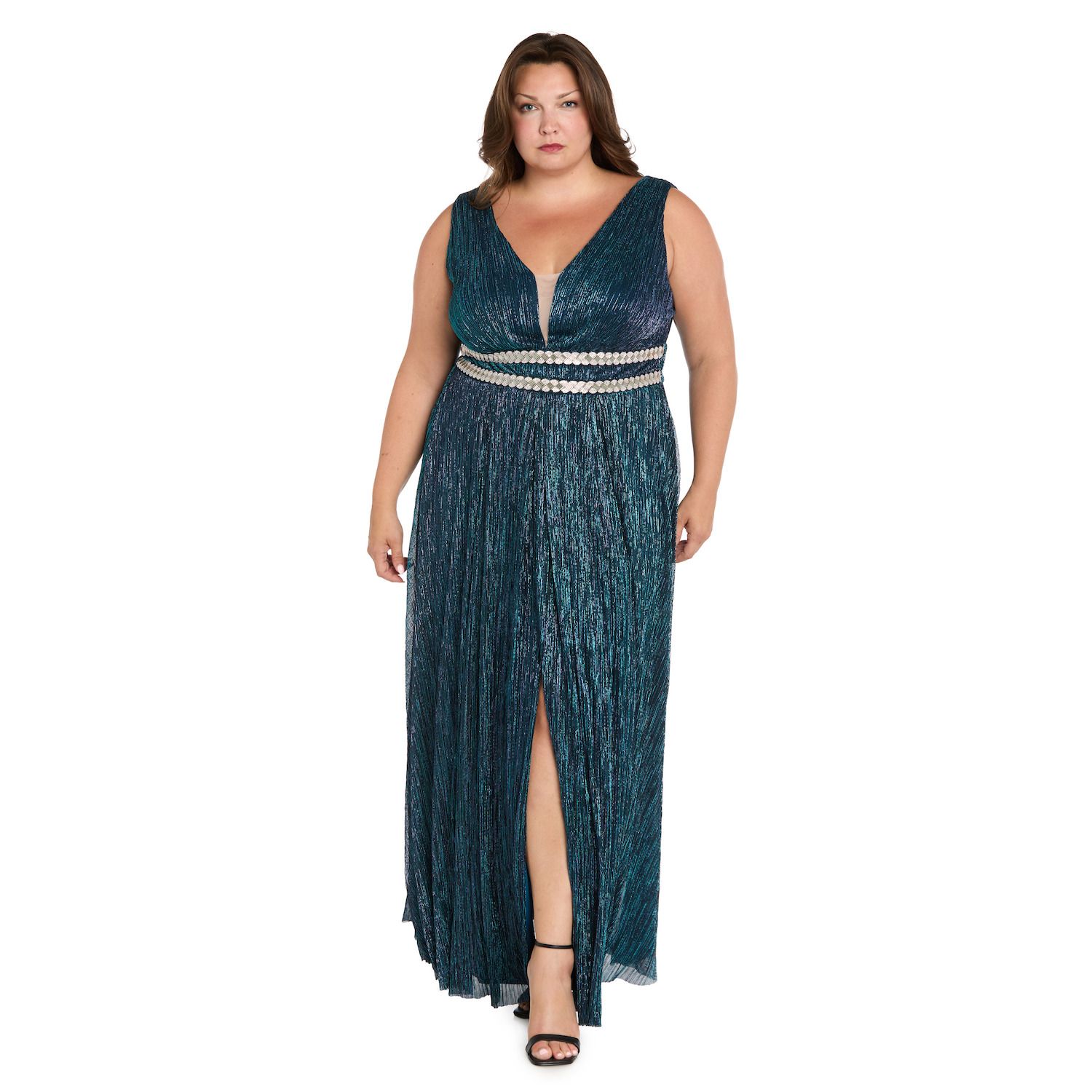 Женские платья R&M Richards Plus Size R&M Richards Long Metallic V-Neck Dress