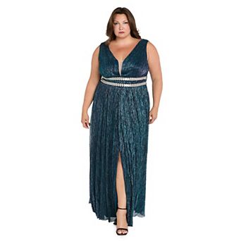 Plus Size R&M Richards Long Metallic V-Neck Dress