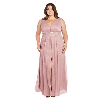 Plus Size R&M Richards Long Metallic V-Neck Dress