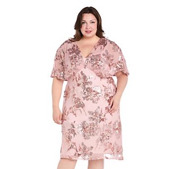 Plus Size R&M Richards Beaded Floral V-Neck Dress