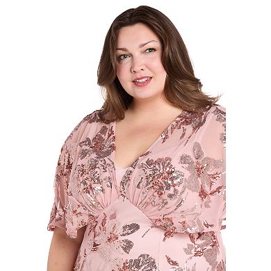 Plus Size R&M Richards Beaded Floral V-Neck Dress