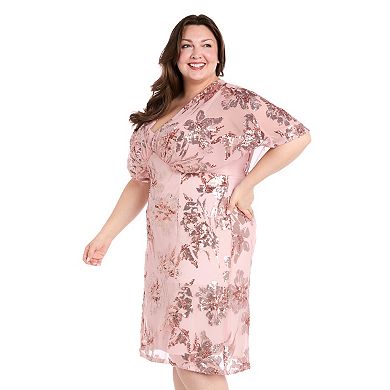Plus Size R&M Richards Beaded Floral V-Neck Dress